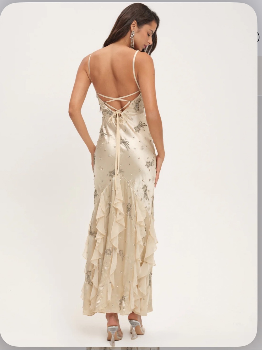 For Love & Lemons Elea Beaded Shooting Stars Ruffles Dreamy Maxi Dress XXS - Picture 3 of 11